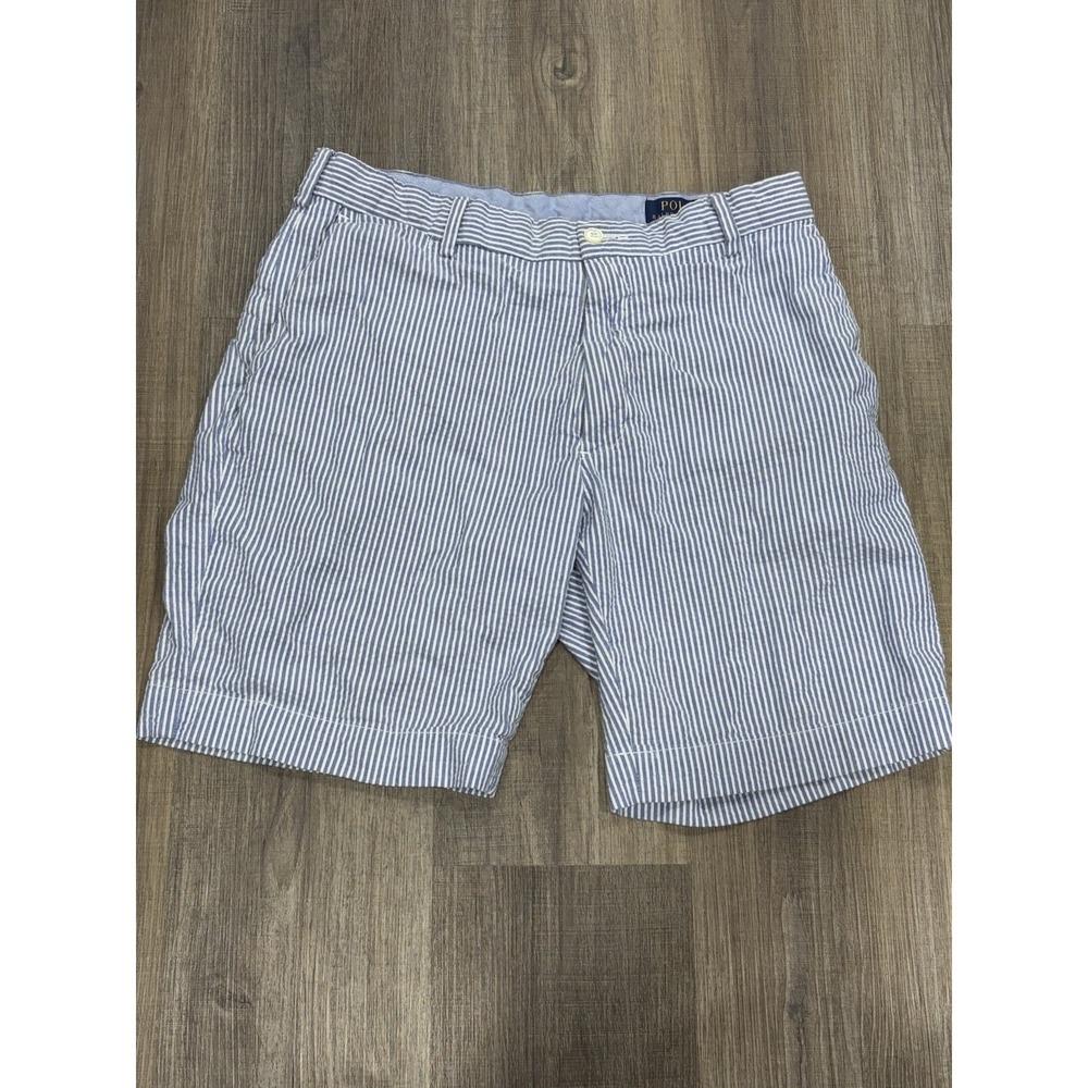 Polo Ralph Lauren Stretch Classic Fit Blue Striped Cotton Size 31 9" Inseam - Picture 2 of 7